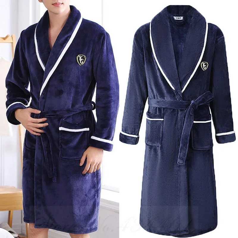 PLUS SIZE Thick Flannel Men Robe Couple Sleepwear Kimono BathRobe Gown Warm Nightwear Loose Coral Fleece Home Clothes LoungewearXJ241018