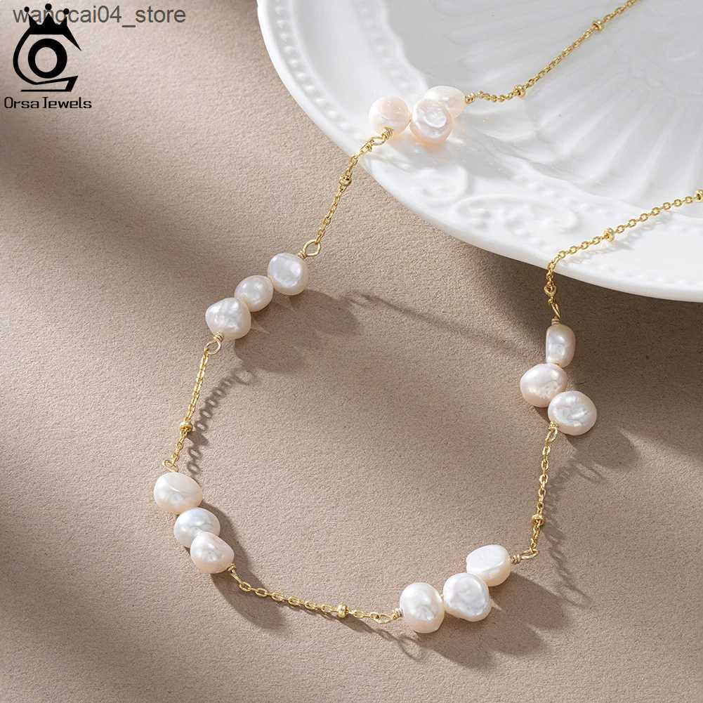 Chokers ORSA JEWELS Natural Pearl Necklace 925 Pure Silver Retro Pearl Necklace Womens Simple Necklace Accessories GPN47 L240910