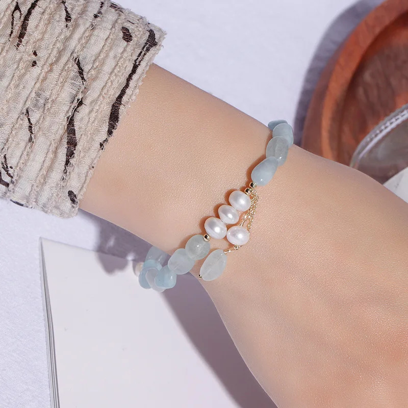 Irregular Natural Sea Blue Gemstone Freshwater Pearl Bracelet Womens Exquisite Jewelry Accessories YBR242 241018