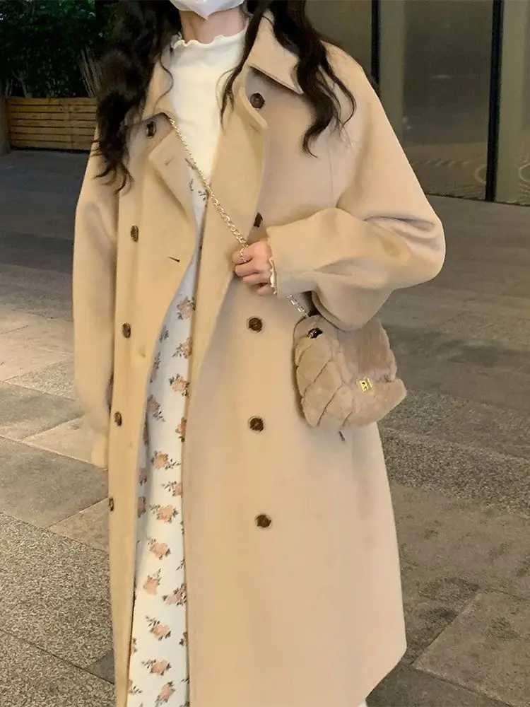 Korean Winter Baggy Woolen Coat Jackets Warm New Turn Down Collar Parkas Outwear Thick Women Double Breasted Overcoat AbrigoX241009