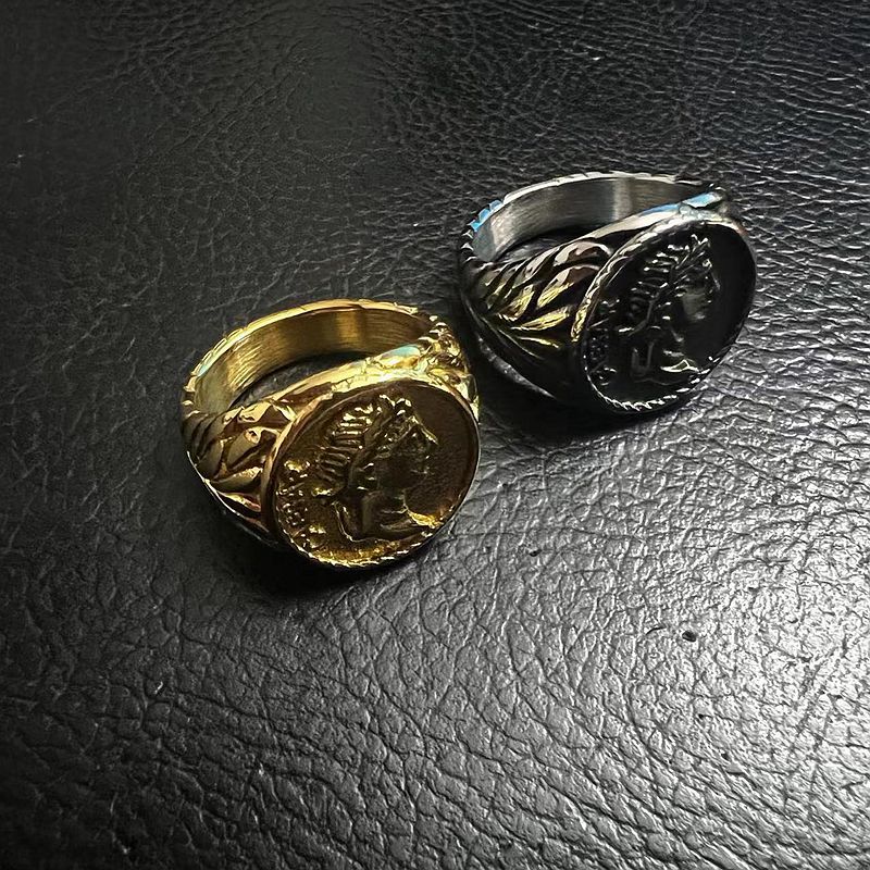 Hip Hop Classic Julius Caesar Casting Ring Titanium Steel 18k Gold Plated Jewelry