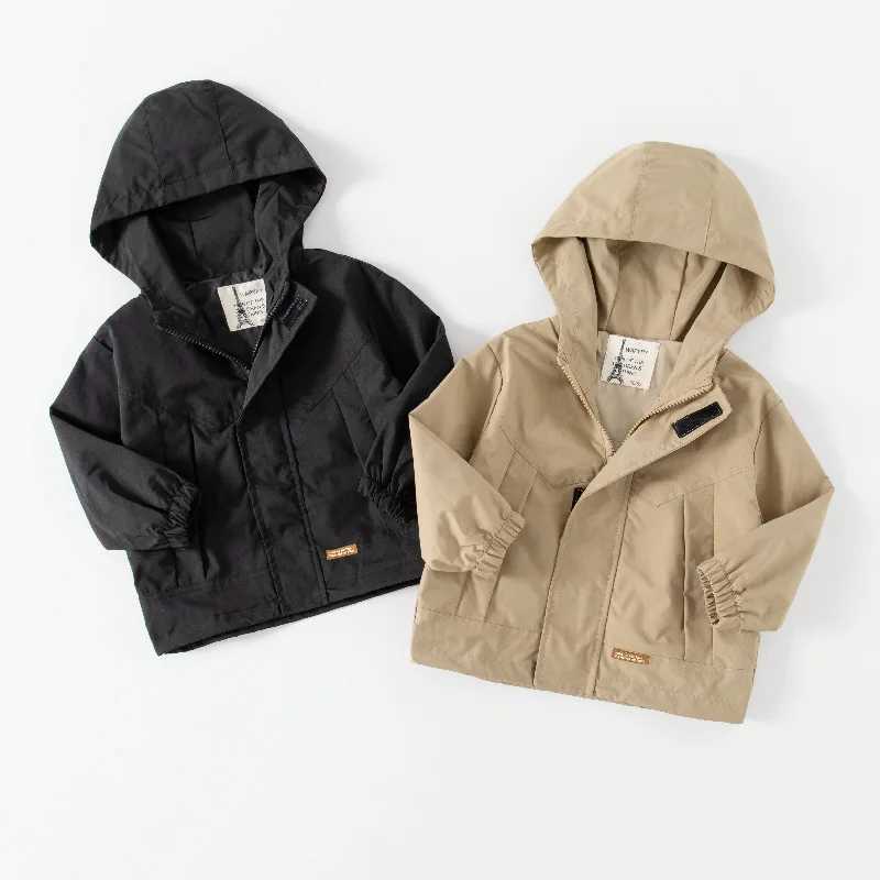 Childrens Hoodie Autumn Clothing Boys Casual V-neck Windproof Childrens Zipper Baby Hoodie Solid Color Hard Shell M241018