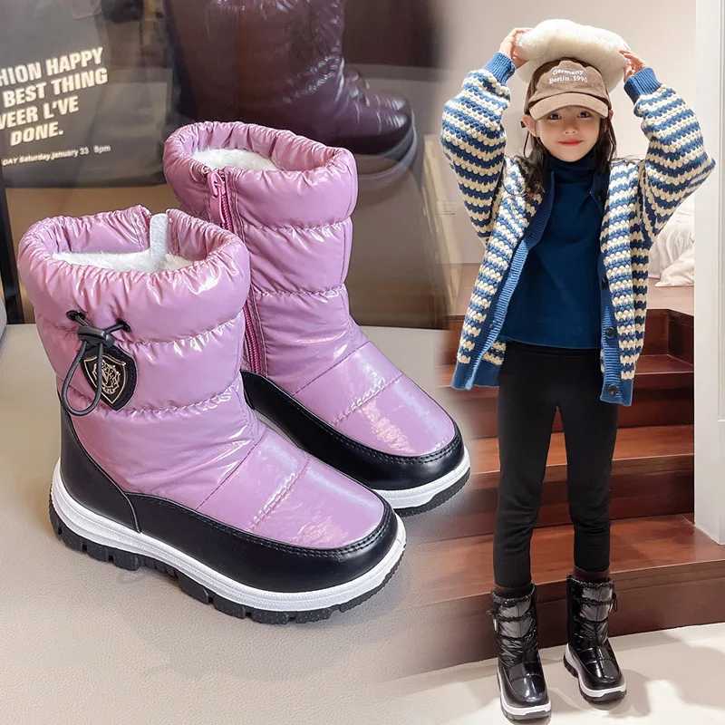 Boots Winter Warm Plush Childrens Snow Boots Waterproof and Anti slip Childrens High Top Outdoor Boots Thick Cotton Shoes H241018