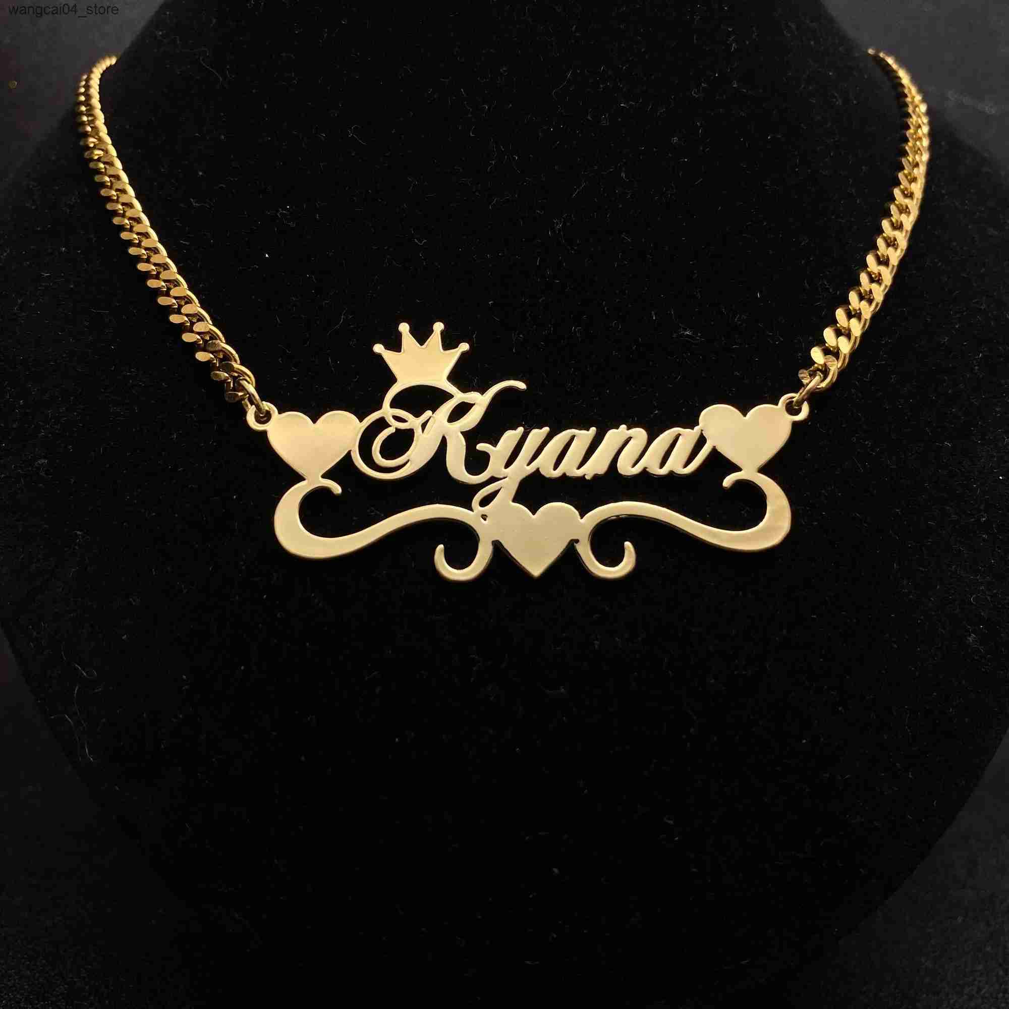 Chokers Customized Name Necklace Stainless Steel Cuban Chain Gold Personalized Name Board Necklace Pendant Jewelry L240910