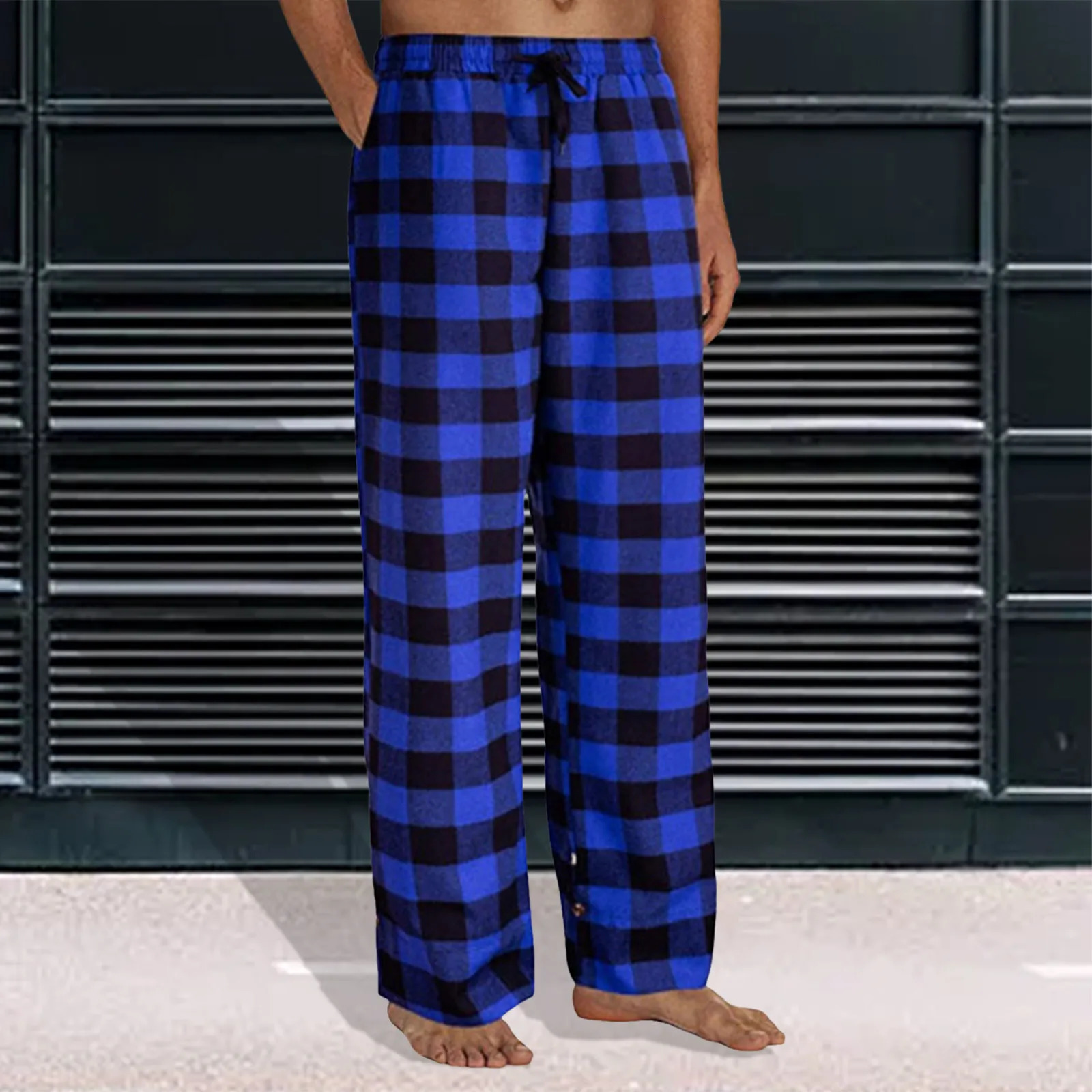 Mens Plaid Pajama Pants Fashion Sleepy Long Trousers With Pockets Soft Bottom Classic Home Wear Elastic Waisted Sweatpants 241018