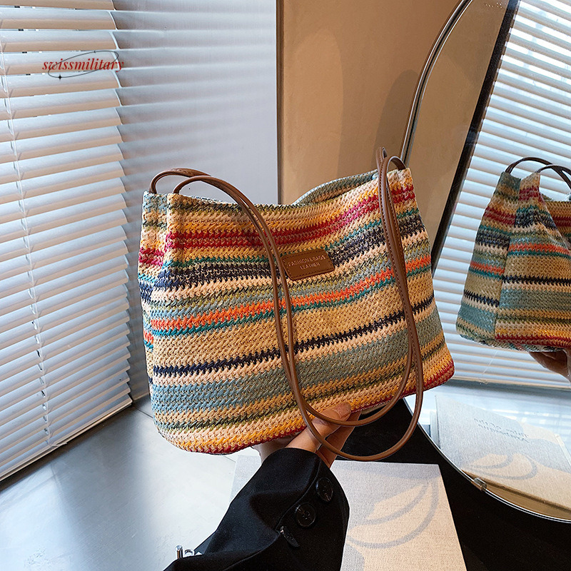 Bohemian style grass for women with large capacity 2024 new summer leisure bucket woven beach bag #15 swissmilitary