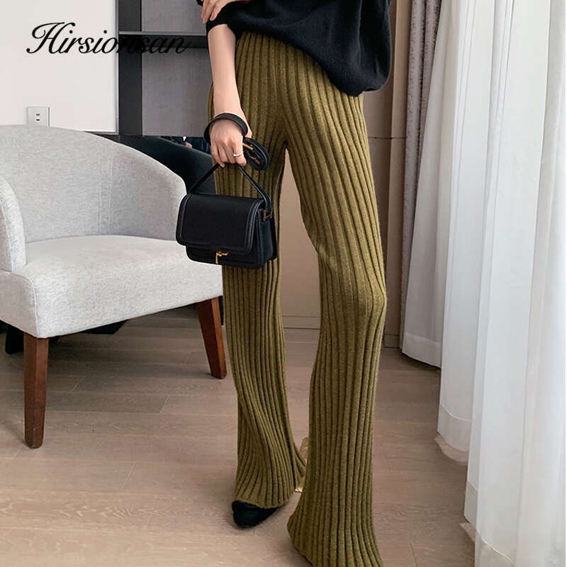 Hirsionsan Cashmere Soft Wide Leg Women 2023 Winter Korean Vintage Straight Pants Loose Female High Waist Knitted Trousers