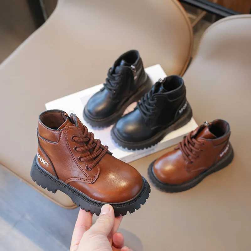 Boots Childrens Boot for Boy British Style Toddlers Black Brown Short Boots Non-slip Leather Kids Fashion Causal Girls Ankle Boots H241018