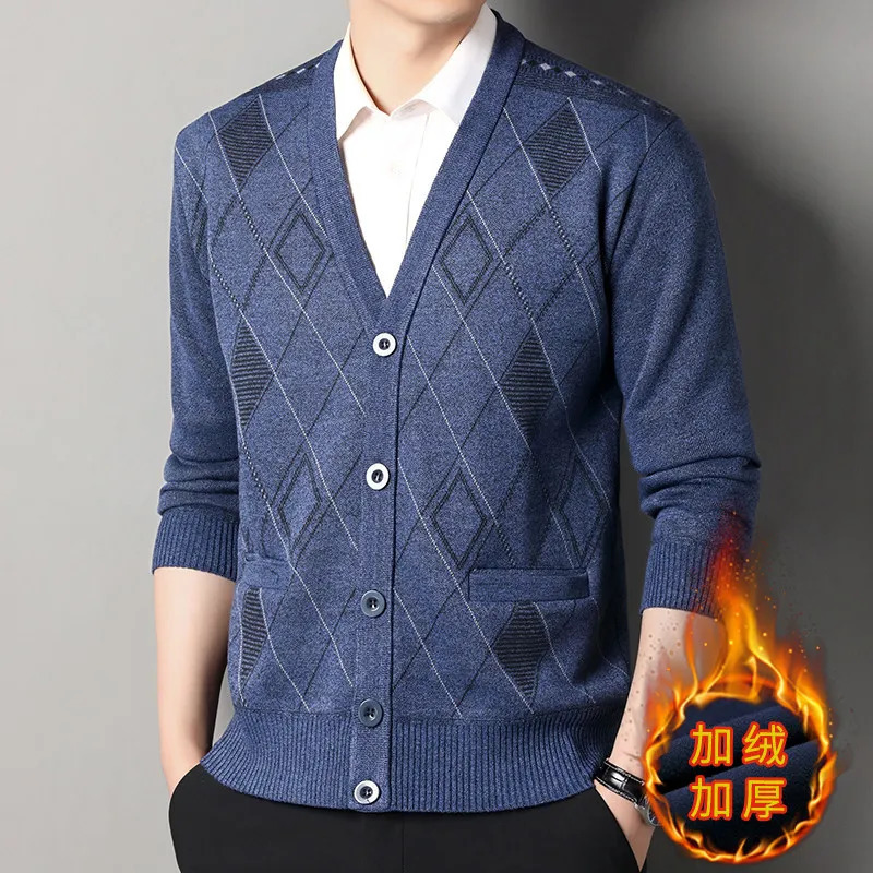 Mens Business Casual Cardigan Vneck Sweatercoat Men Autumn Winter Clothes Button Knit Cardigans Knitting Sweaters Outwear 241018