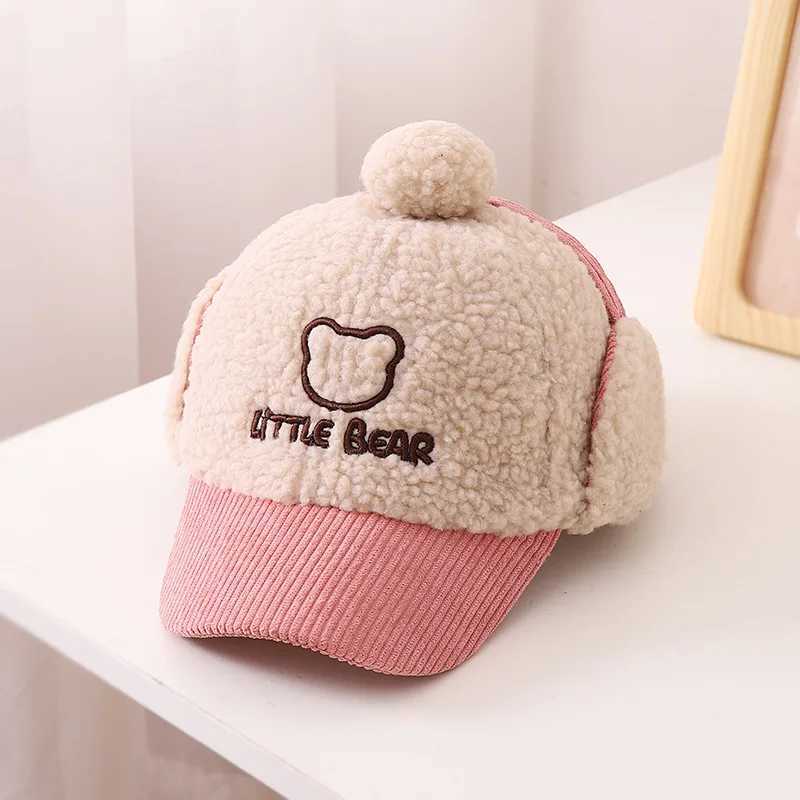 Korean Cute Bear Hat Autumn Winter Childrens Lambswool Lei Feng Hat Warm Padded Baby Ear Caps Boys Baseball Windbreaker Hat LX241018