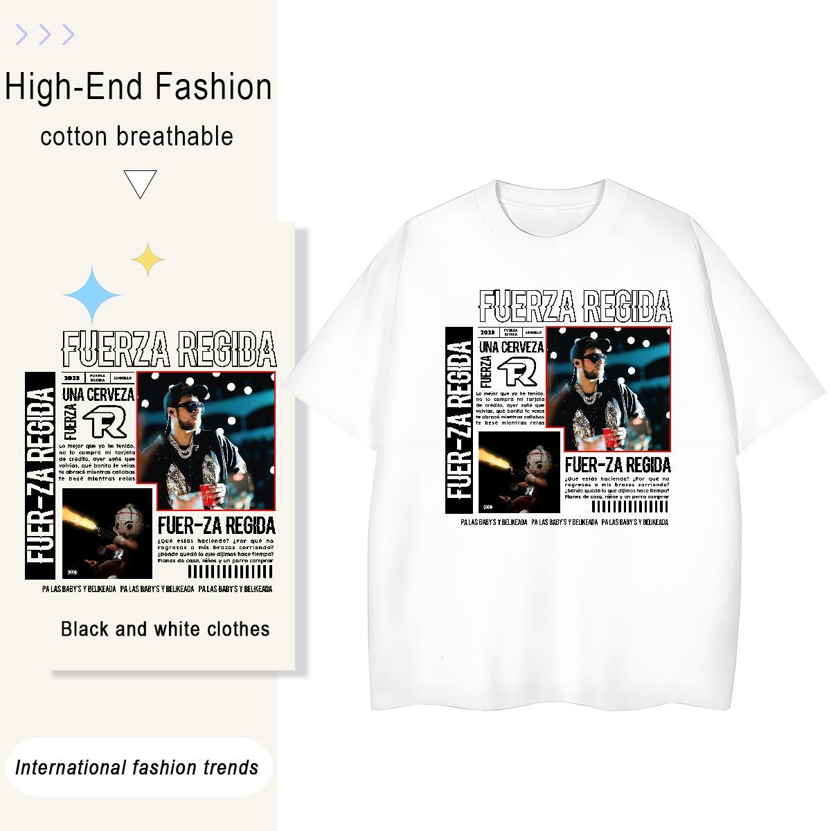 2024 Designer T-Shirts 230g 100% Cotton Crew Neck Breathable Beach Fuerza Regida Woman Tshirt Loose DIY Logo Tees