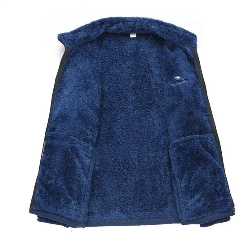Winter Polar Fleece Thickened Men Coat Zipper Stand Collar Solid Color Casual Warm Pokect Outwear Jackets Tops 241018