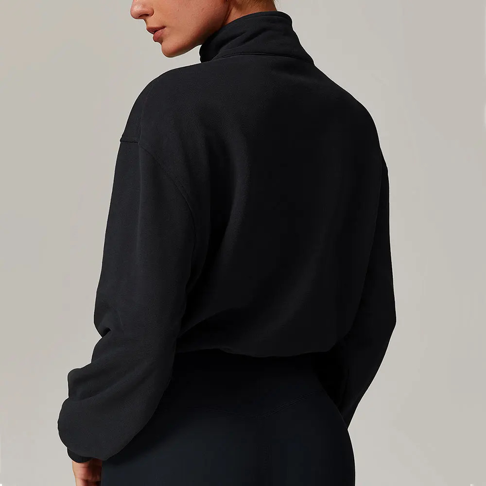 Winter Stand Up Collar Zipper Sports Hoodie Womens Long Sleeved Top Casual Loose Warm Running Fitness 241018