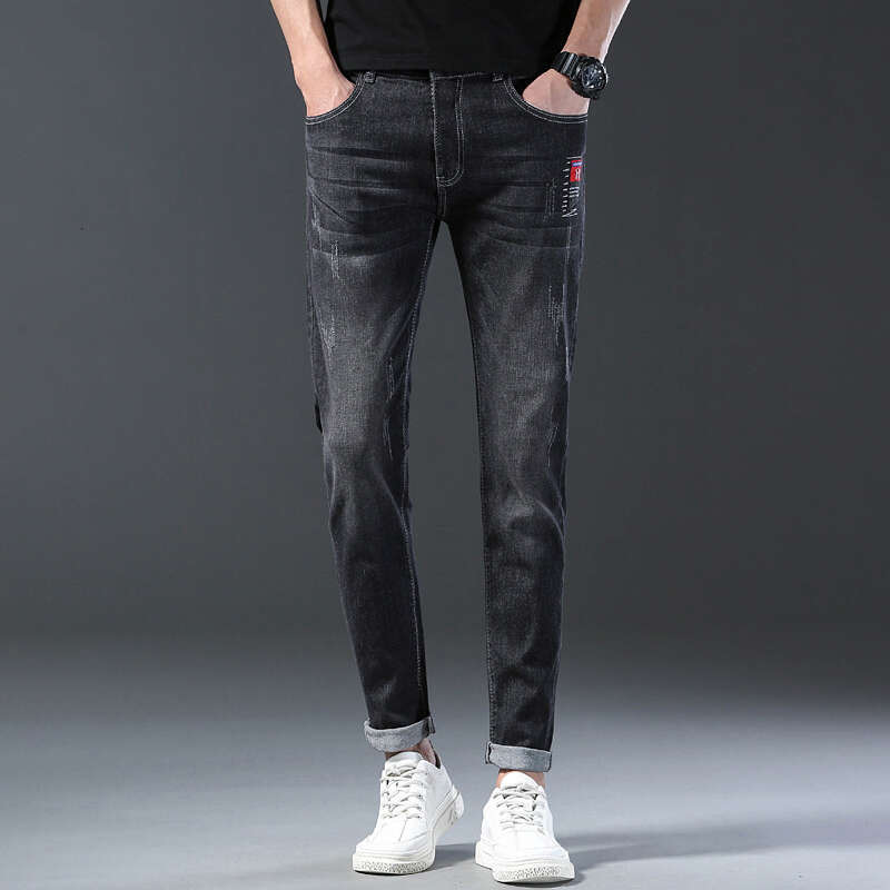 Designer Clothes Korean Fashion Embroidery Men Elastic Stretch Tight Fit Youth Slim Male Black Skinny Jeans Pants Trousers