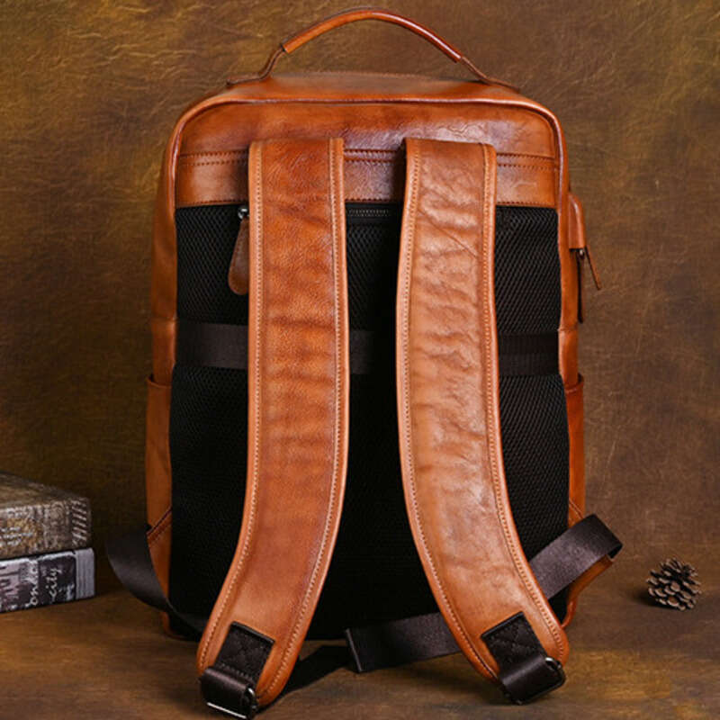 OYIER New Vintage Cowhide Backpack Casual Large Capacity Handbag Versatile Genuine Leather Travel Computer Package