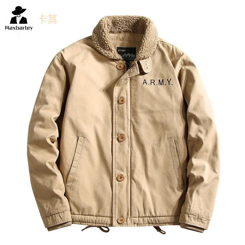 Winter Mens Jacket Thickened Fleece Lined Warm Parka Climbing Loose Casual Wool Collar Windproof Pilot Cotton Coat 241018