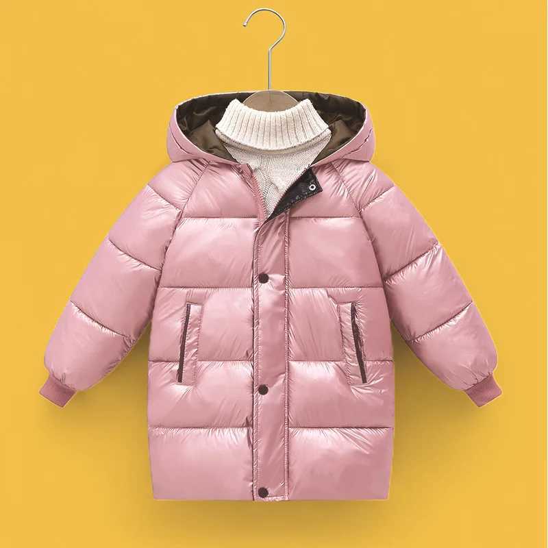 Girls thick warm coat boys solid color medium length hooded shirt cotton new childrens autumn casual fashion cold coat M241018