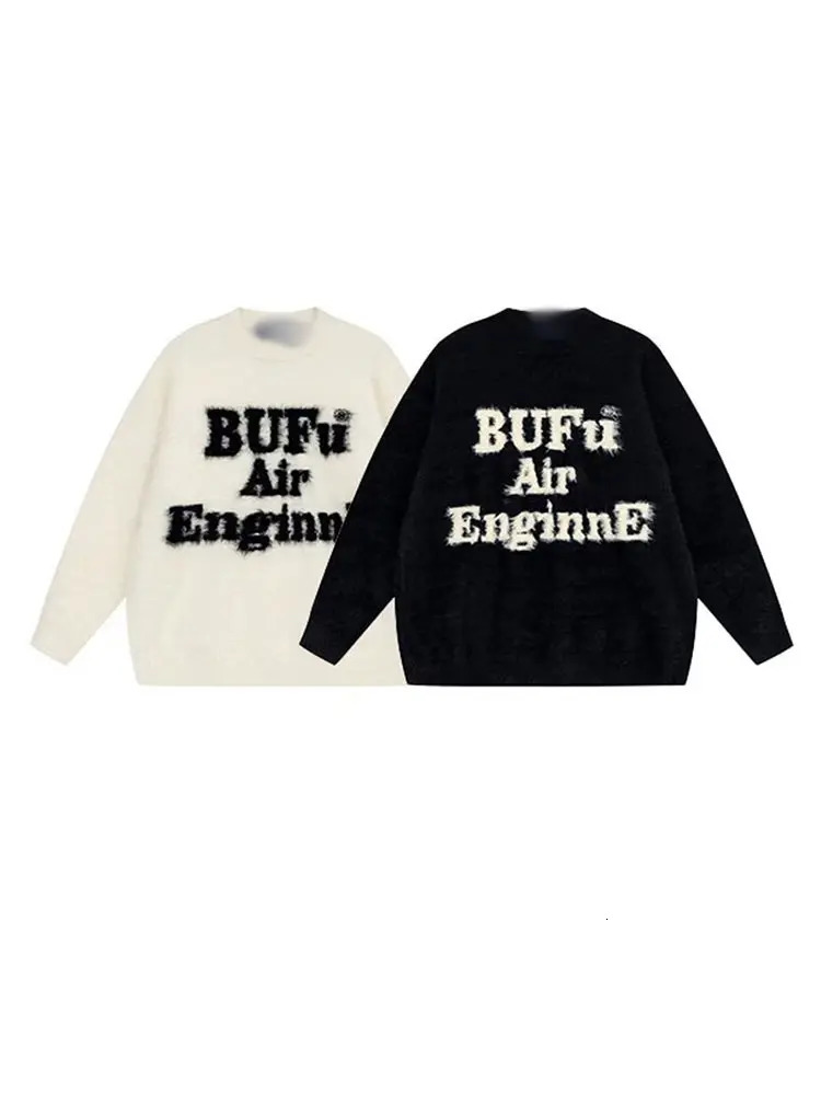 Cashnere Letter Embroiderymens Warm Sweater Fashion Fleece Mohair Knitted Pullover Autumn Street Oversized Long Sleeve Jumper 241018