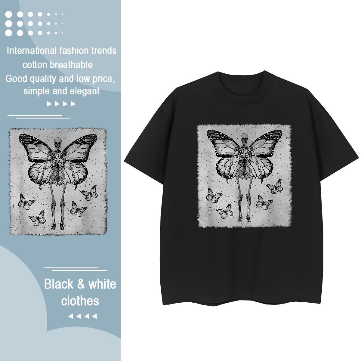 Fashion New T Shirts Women 230g Pure Cotton Breathable Short Sleeve Casual Beach butterfly Couples T Shirts Nice DIY Printed Top Tees