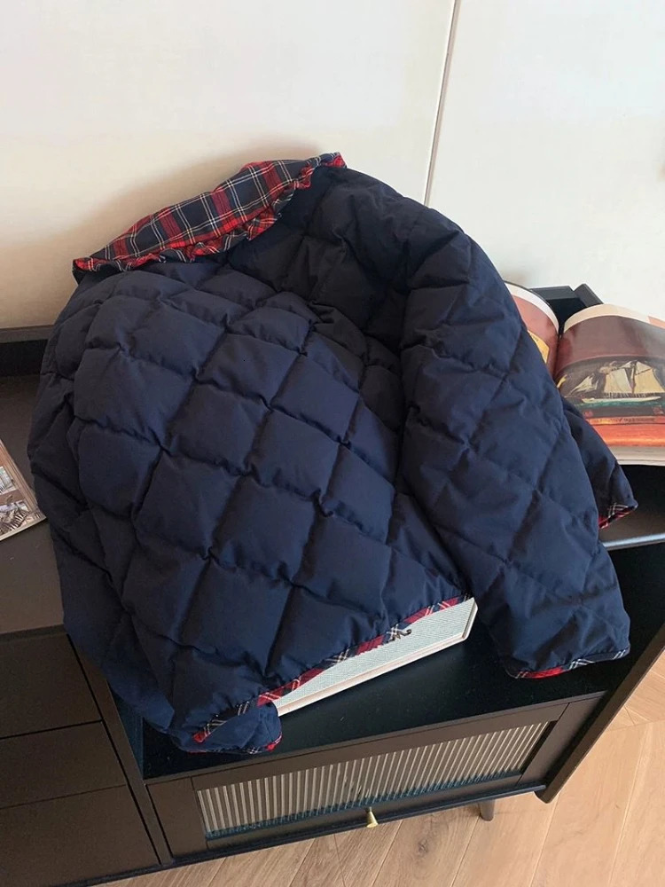 Preppy Doll Collar Warm Patchwork Coats Women Casual Pocket Tops Winter Short Loose Single Breasted Y2K All Match Parkas 241018