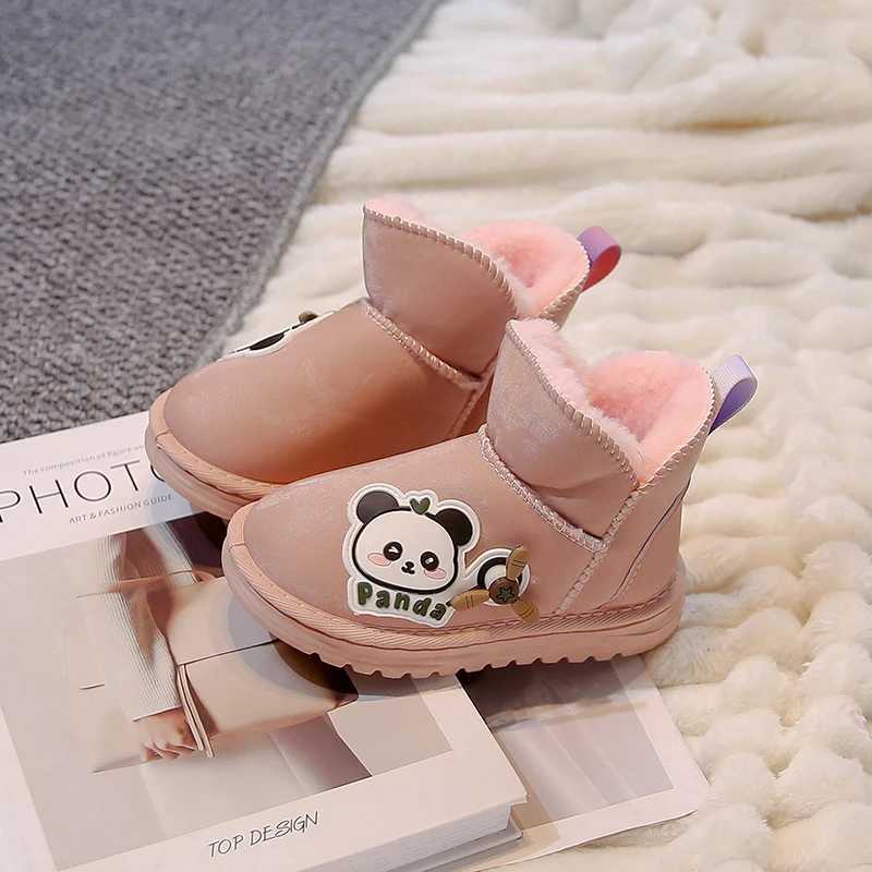 Boots New Cute Winter Childrens Boots Cartoon Panda Girls Cotton Boots Kids Fashion Boys Snow Boots Warm Plush Non-slip Versatile H241018