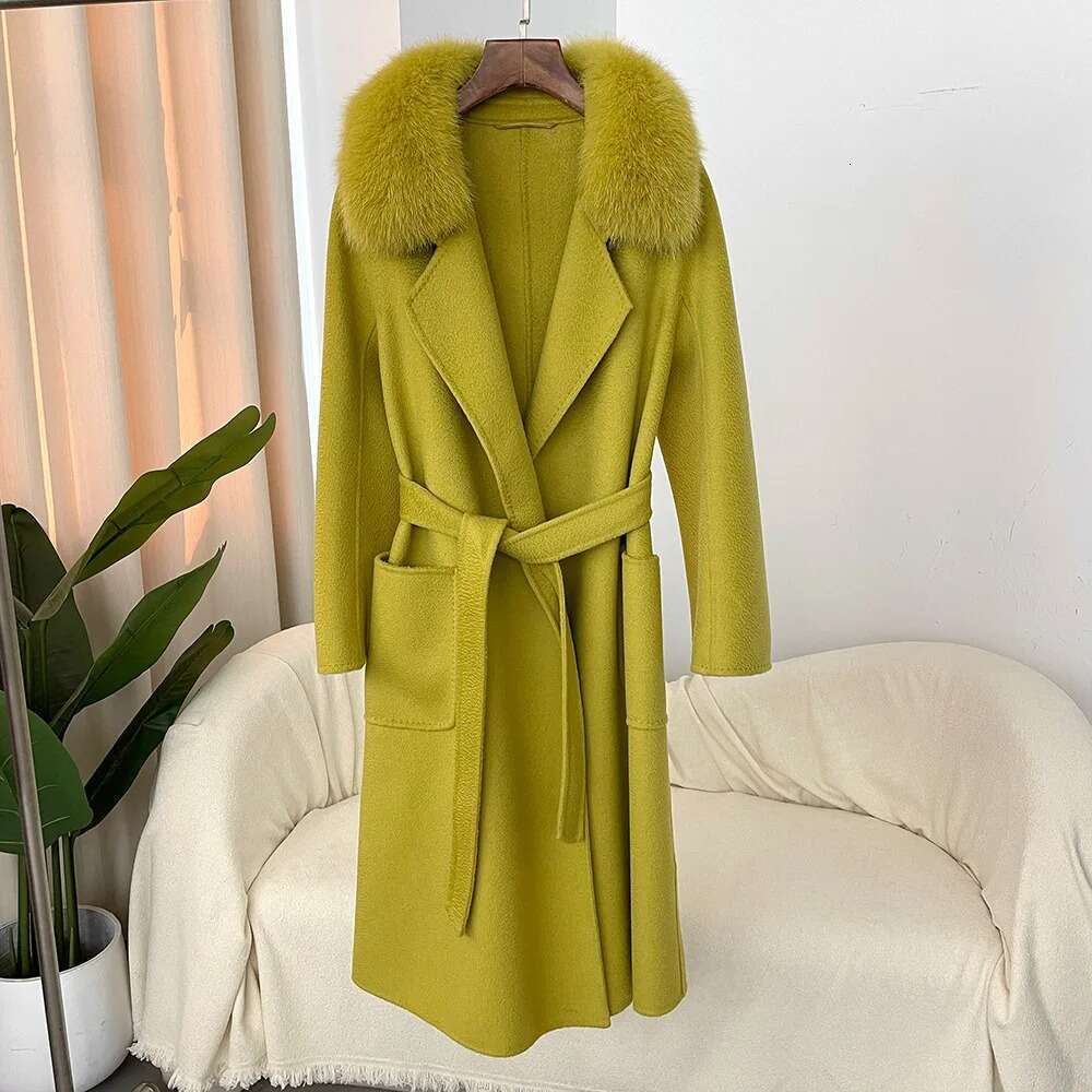 New Natural Jacket Autumn And Winter Fox Real Wool Women's Mid-Length Coat Removable Fur Collar