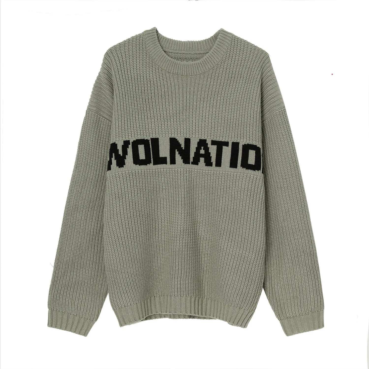 Hip Hop Mens Autumn Loose Knitted Round Neck Letter Sweater Pullover Long Sleeve Tops for Men 241018