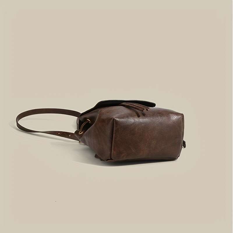 Small Drawstring Flap Women Mini PU Leather Textured School Backpack Fashion Travel Commuter Bag Girl Bakpac