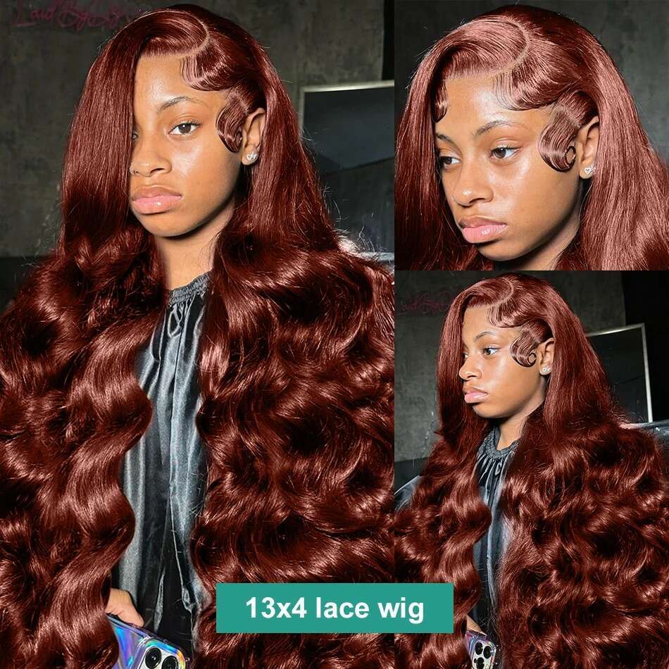 220% HD Reddish Dark Red Brown Body Wave 13x6 Front Human Wigs 13x4 Lace Frontal Wig Brazilian Remy Hair