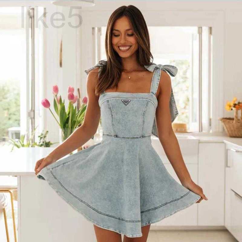 Basic & Casual Dresses designer Women Suspender Skirt Letters Embroidered Denim Skirts Summer Sleeveless Bow Strap Dress Designer Jean 3LTS
