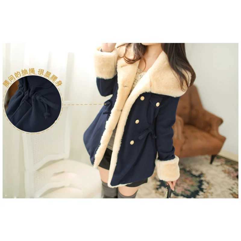 Thick Jackets for Women Casual Solid Slim Double Breasted College Wind Female Cotton Winter Women Warm Turn-down Collar CoatX241018