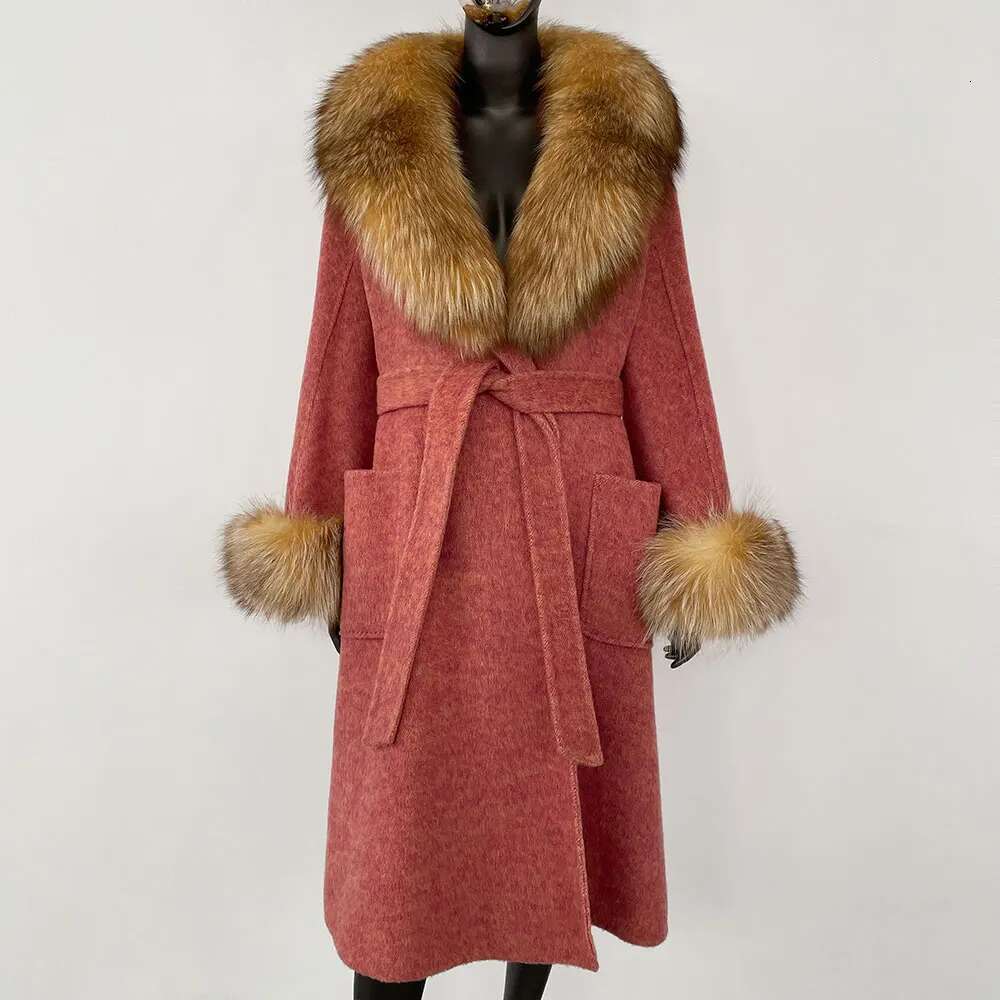 Female Clothes Wool Jacket Women Woolen Winter Natural Long Modern European Real Fox Fur Coat Fashion Casual New