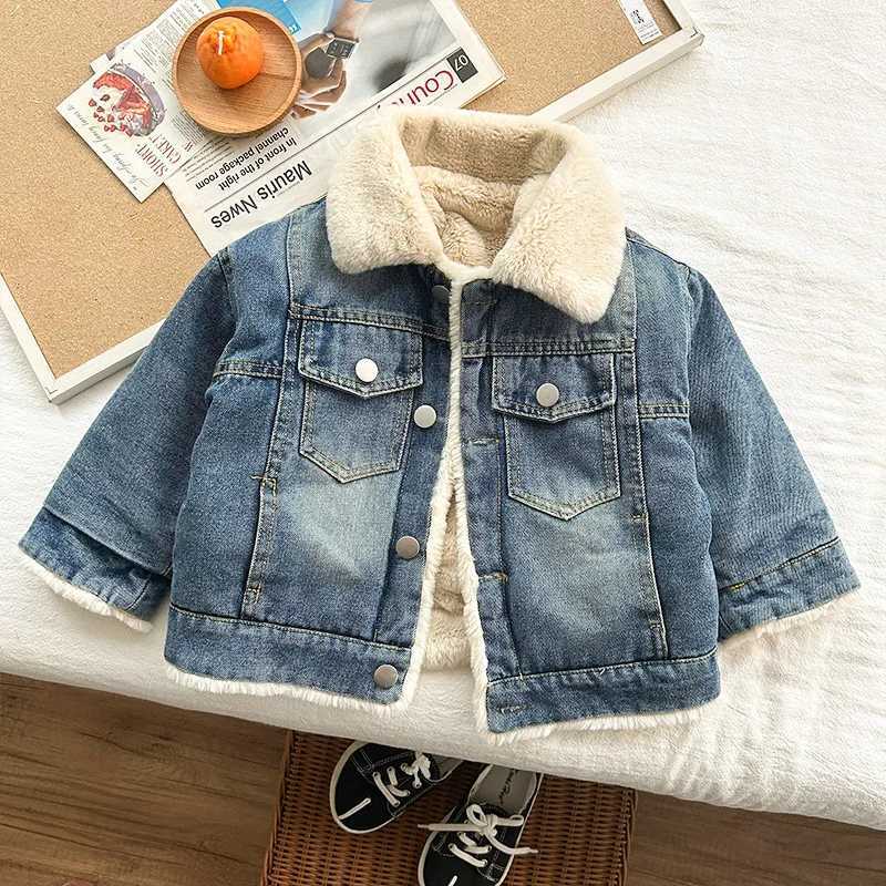 Womens mens jacket autumn and winter with cashmere thick jeans jacket childrens clothing warm and fashionable baby denim jacket 2-10Y M241018