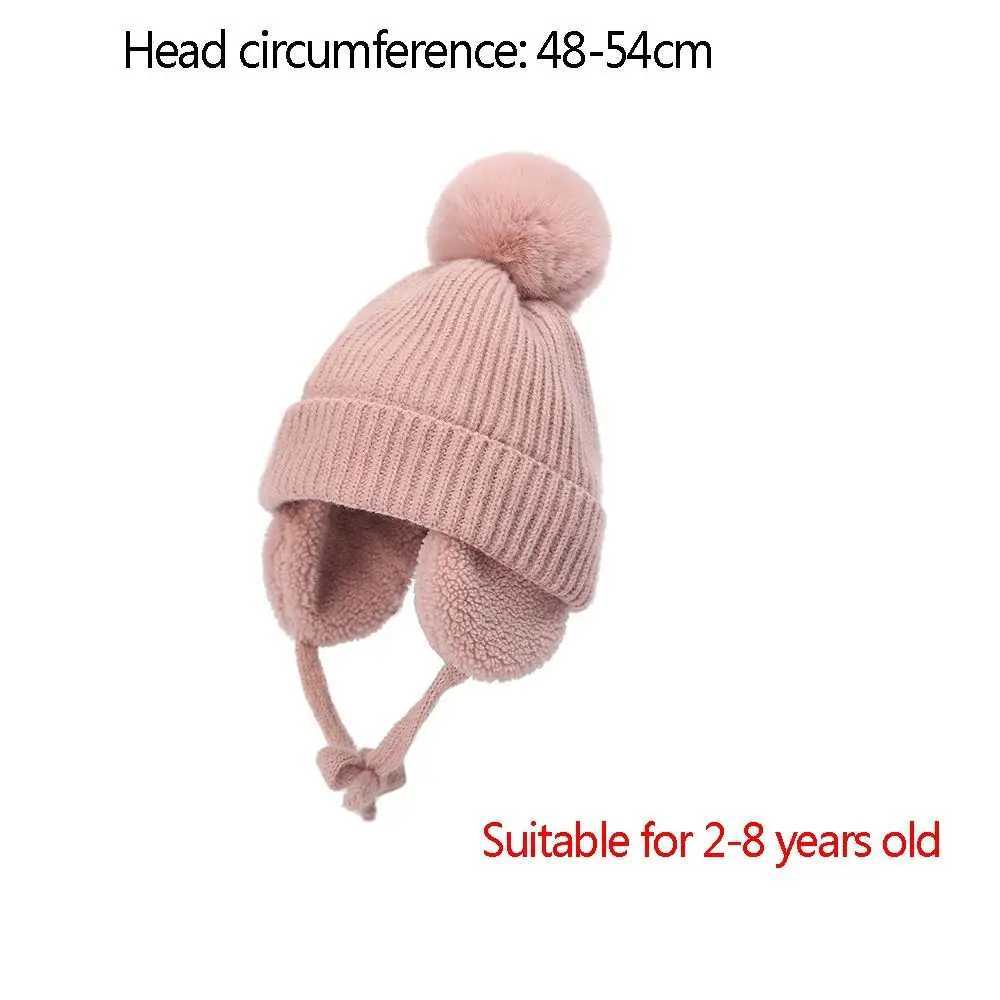Winter Children Knitted Wool Hats Windproof Warm EarFlaps Hat Cute Plush Lining Cashmere Hat for Boys Girls 2-8 years old LX241018