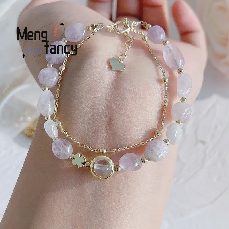 Irregular natural stone two-piece small bracelet handmade jewelry crystal bracelet for student dormitories 241018