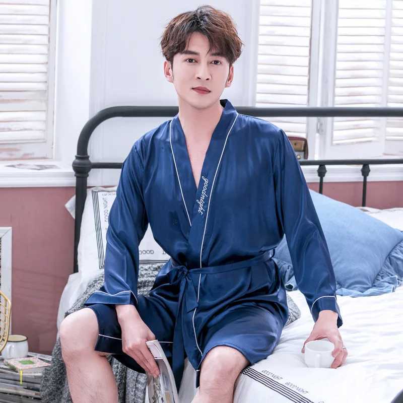 Solid Colour Kimono Bathrobe Gown Mini Sexy Nighty Lovers 2PCS Twinset Bobe Set Waistband Satin Sleepwear Home Dressing ClothingXJ241018