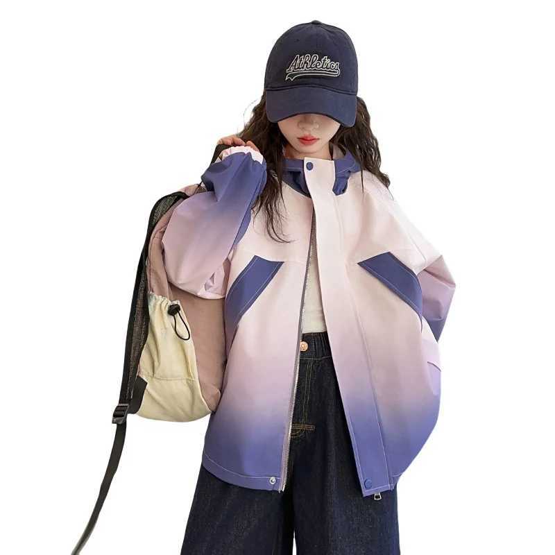 New Fashion Childrens Gradient Hoodie Jacket Girls Clothing Korean Autumn Clothing Coat with Hoodie 5 6 7 8 12 14Y M241018