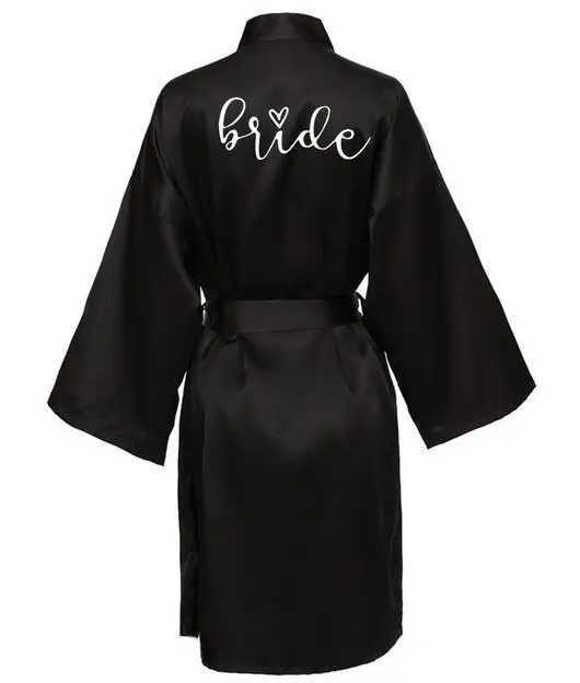 Wedding Party Team Bride Robe With Black Letters Kimono Satin Pajamas Bridesmaid Bathrobe SP063XJ241018