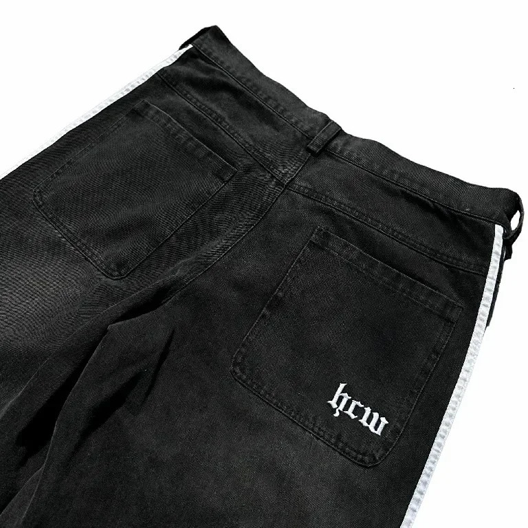 Baggy Jeans Harajuku Goth Y2k for Men Black Striped Hip Hop Embroidered Wide Leg Denim Pants High Street Streetwear 241018