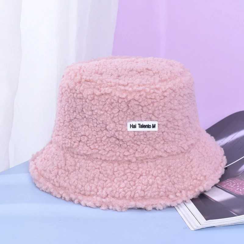 Kid Winter Warm Bucket Hat Solid Color Letter Lamb Wool Girls Boys Basin Cap Outdoor Children Casual Flat Top Fisherman Hat LX241018