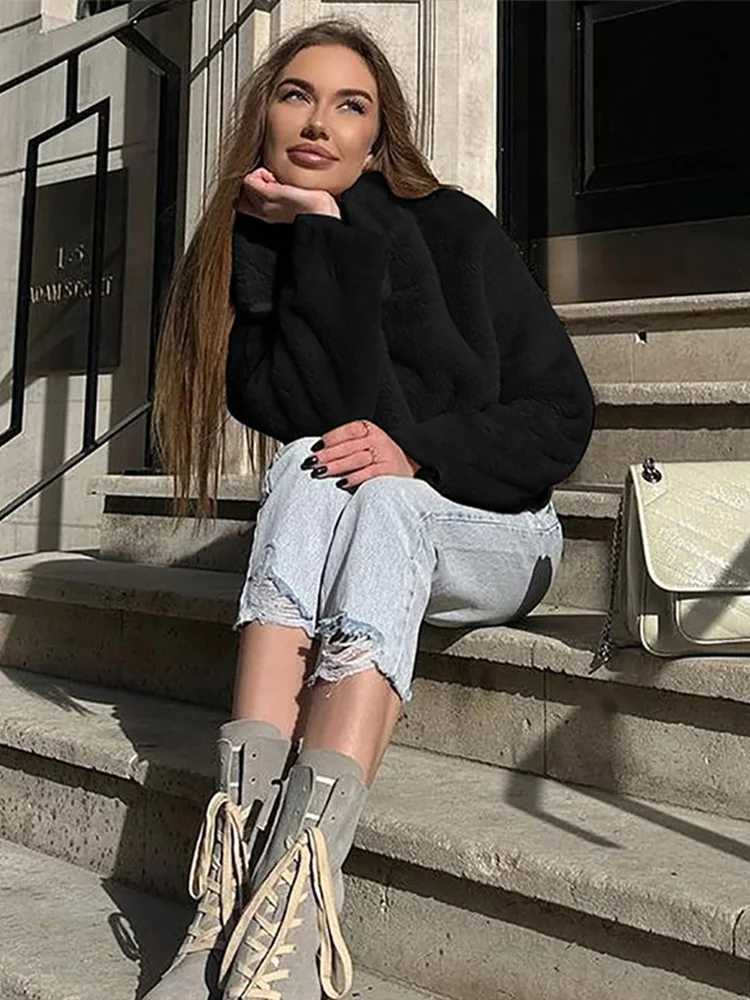 Women Lamb Wool Short Coat Long Sleeve Turn Down Collar Zipper Female Coats 2024 Autumn Winter New Warm Thick Streetwear JacketsX241018