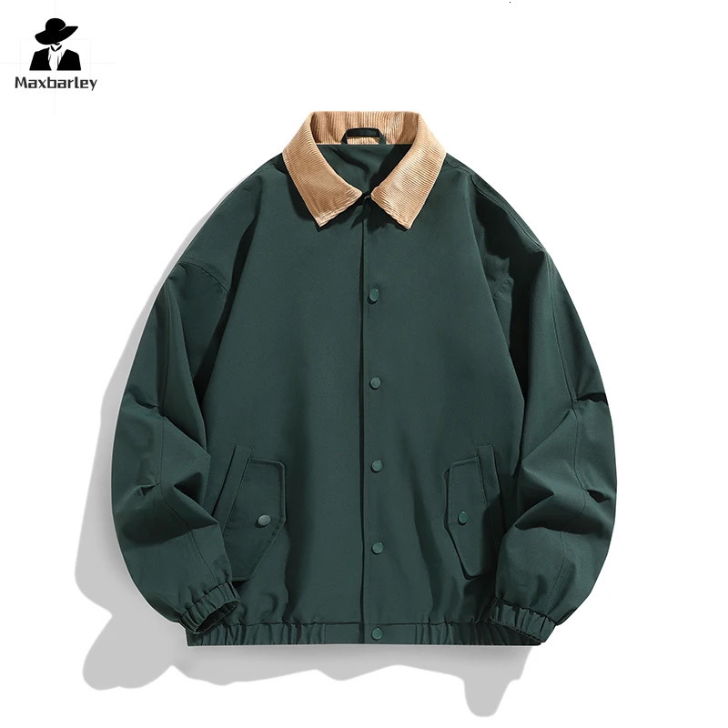 Autumn Style Jacket Mens American Retro Corduroy Lapel Baseball Suit Coat Harajuku Windproof Boxing 241018