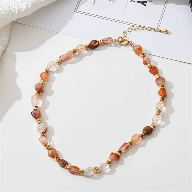 Colorful irregular natural stone womens necklace wholesale Versatile Jewelry Ins niche n retro adjustable buckle chain 241018