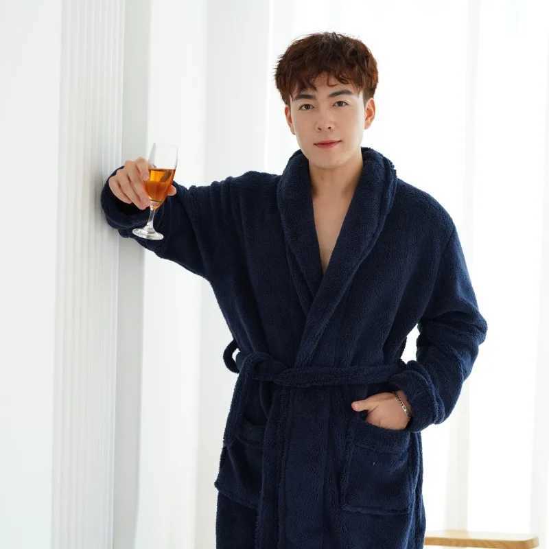 Mens Flannel Sleepwear Robe Couple Coral Fleece Nightgown Nightwear Couple Sexy Bathrobe Kimono Gown Autumn Winter Home ClothesXJ241018