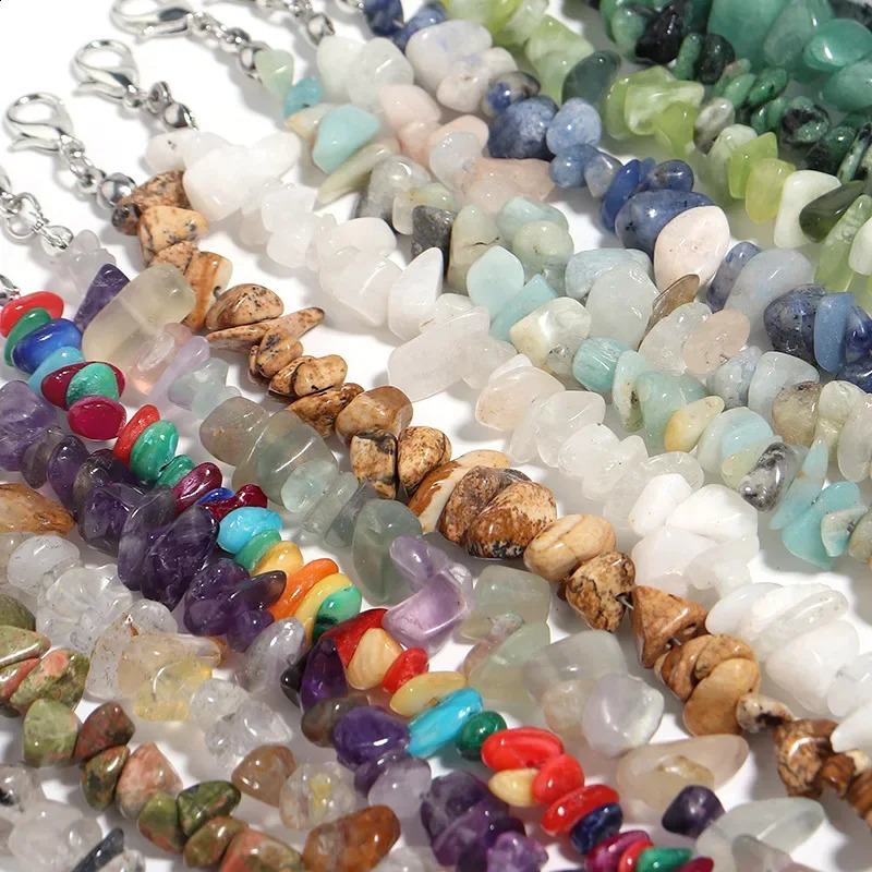 10pc irregular natural gemstone bracelet chip beads fluorescent amethyst quartz bracelet 241018