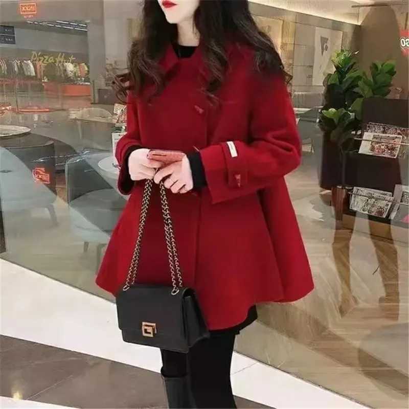 Imitate Cashmere Coat Girl 2022 New High-End Doll Collar Ladies Jacket Cape Horn Buckle Woolen Coat Autumn And Winter CoatX241009