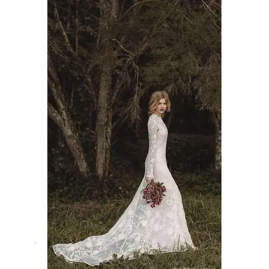 Sleeve Long Lace Bohemian Elegant Wedding Sheer Neck Full Back Or Length A E Country Bridal Dresses Cheap Gown