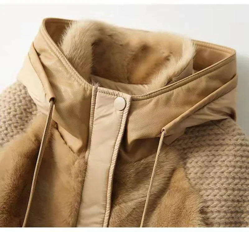Winter Hooded Parker Female Loose Down Jacket Women Knitting Patchwork Warm Coat Cotton Padded Outerwear 241018