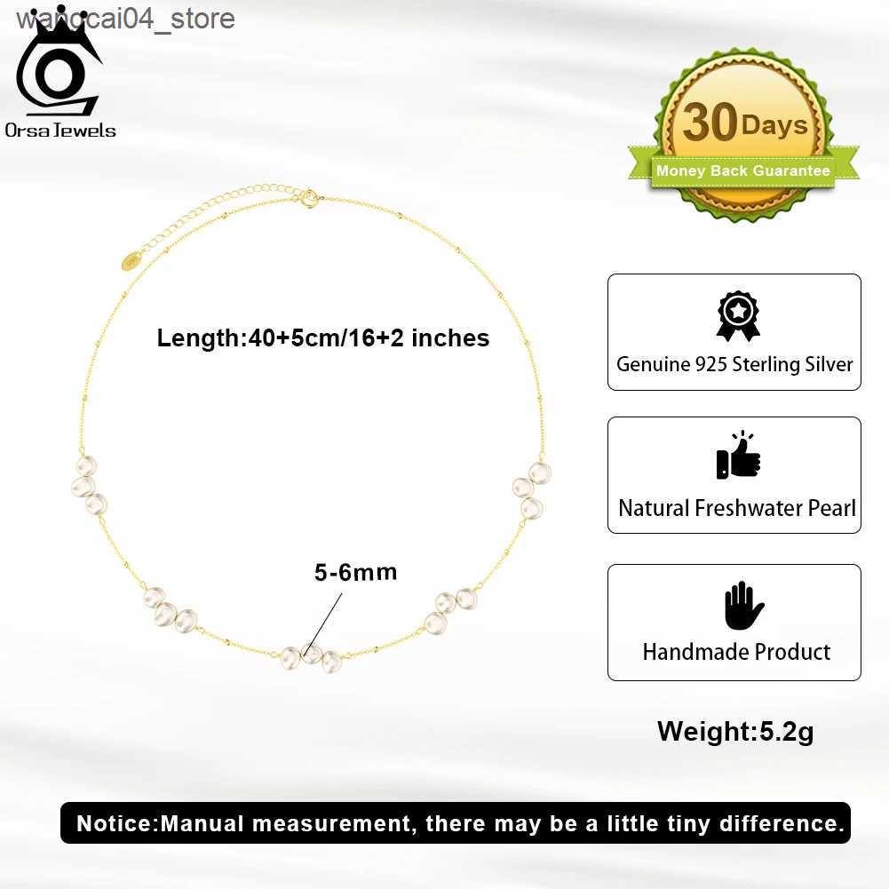 Chokers ORSA JEWELS Natural Pearl Necklace 925 Pure Silver Retro Pearl Necklace Womens Simple Necklace Accessories GPN47 L240910