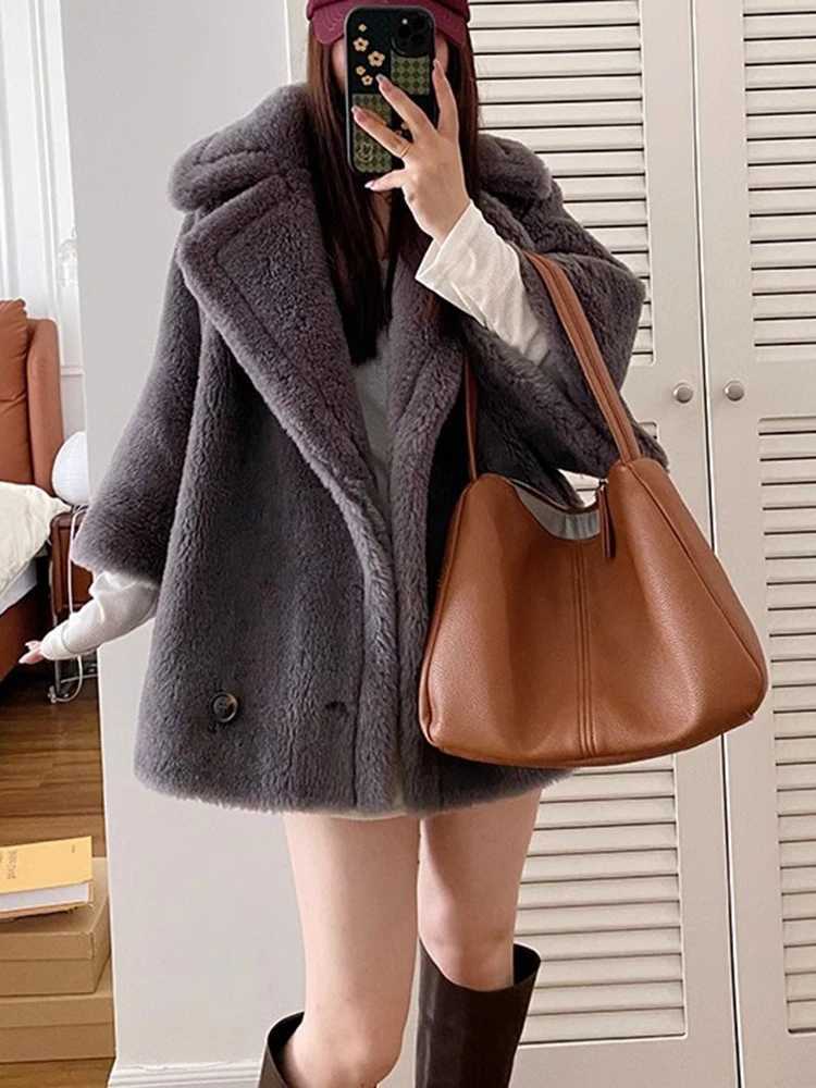 LANMREM Short Lamb Wool Coat For Women Lapel Collar Loose Sleeves Solid Color Female Luxury Warm Clothing 2024 Winter 2DA8020X241018